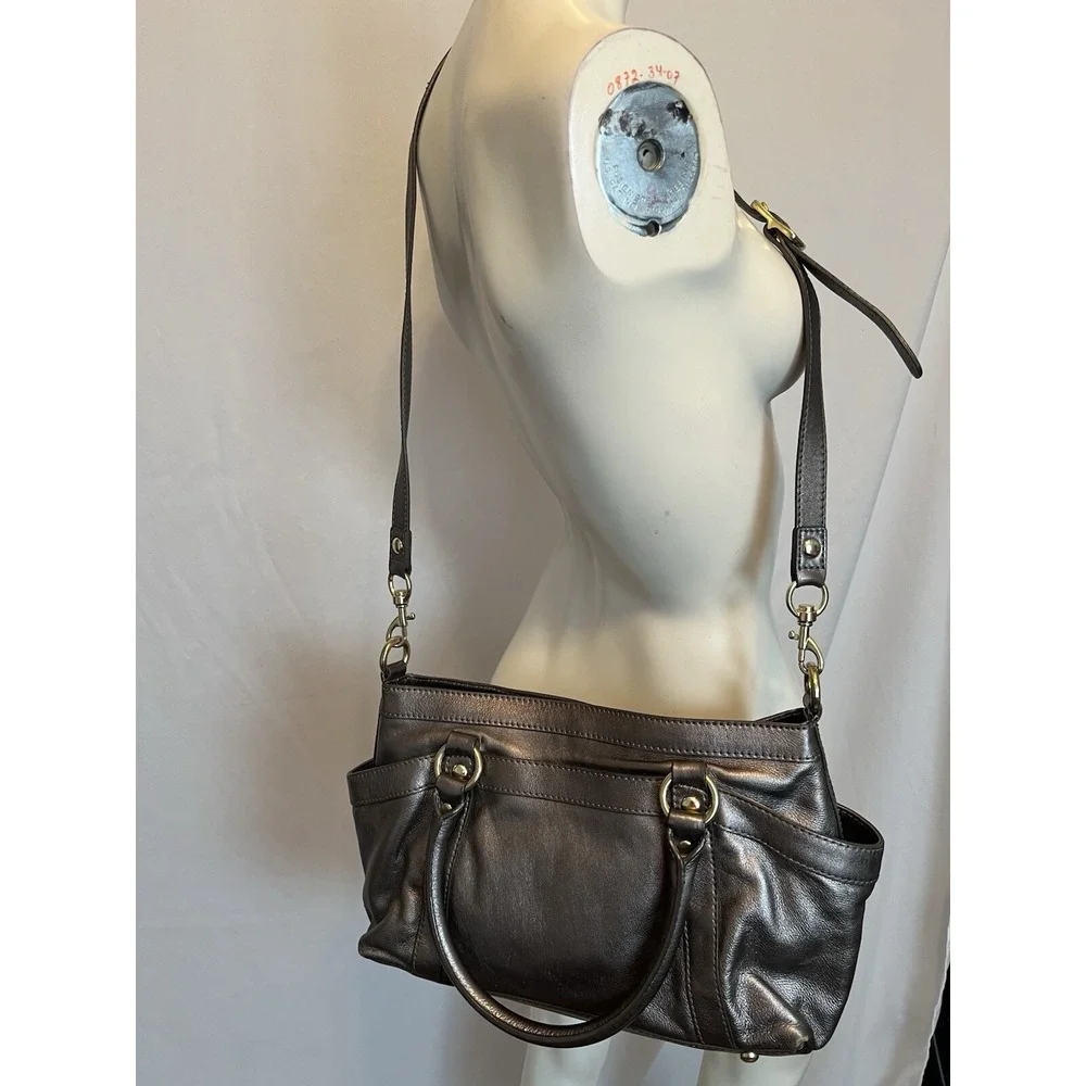 J Crew Pewter Leather Convertible Shoulder Strap Crossbody Exterior Pockets
